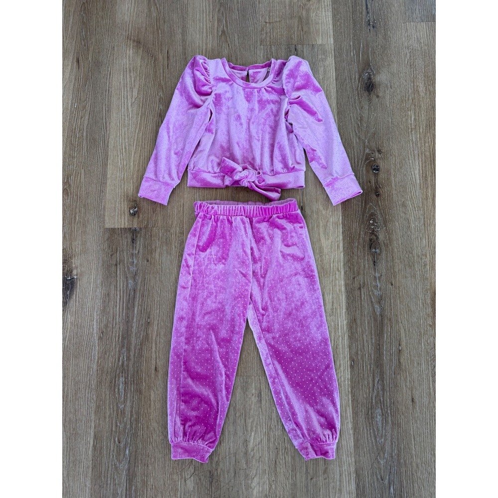 Habitual Y2K Velvet Jogger Set Toddler Girls 3T Pink Glitter Puff Sleeve Tie